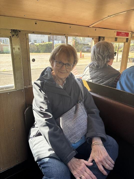 Carolyn on the train